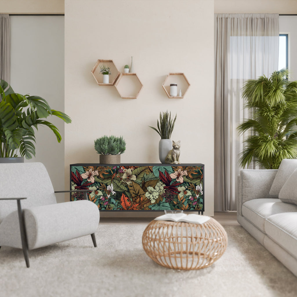 BOTANICAL EMERGENCE Aparador de 3 Portas em Acabamento Preto