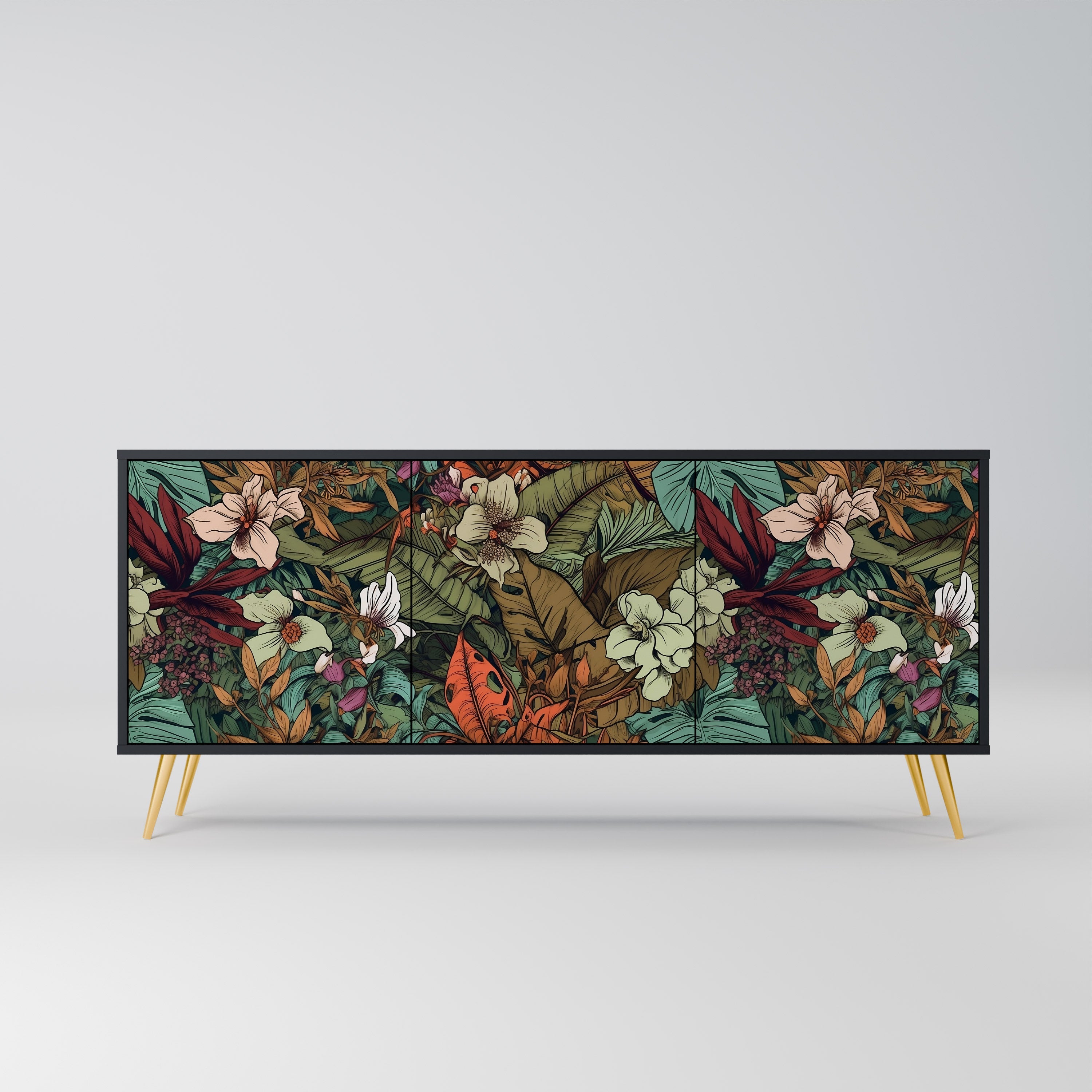 BOTANICAL EMERGENCE 3-Door Sideboard in Black Finish