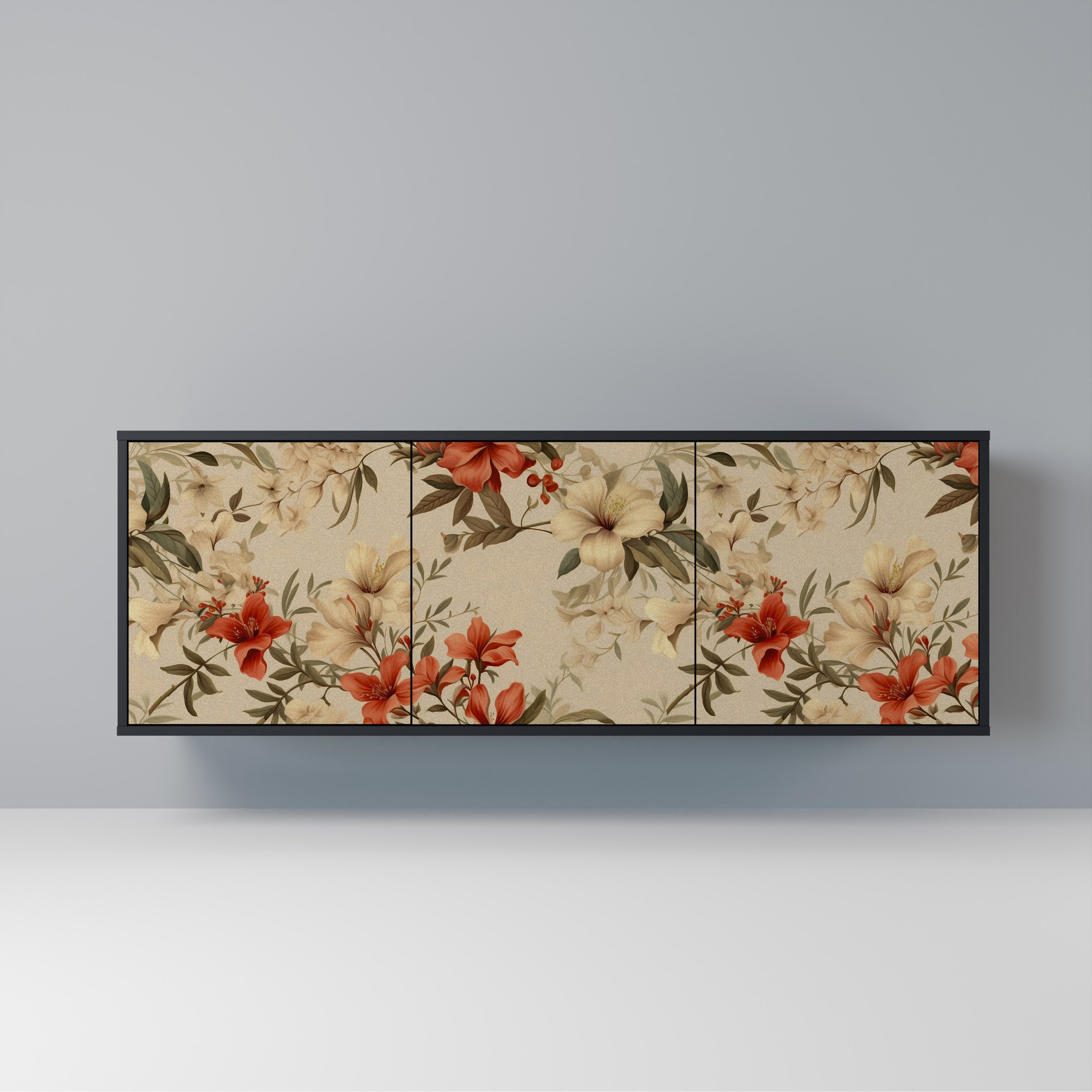 BLOOMING HARMONY Aparador de 3 Portas em Acabamento Preto