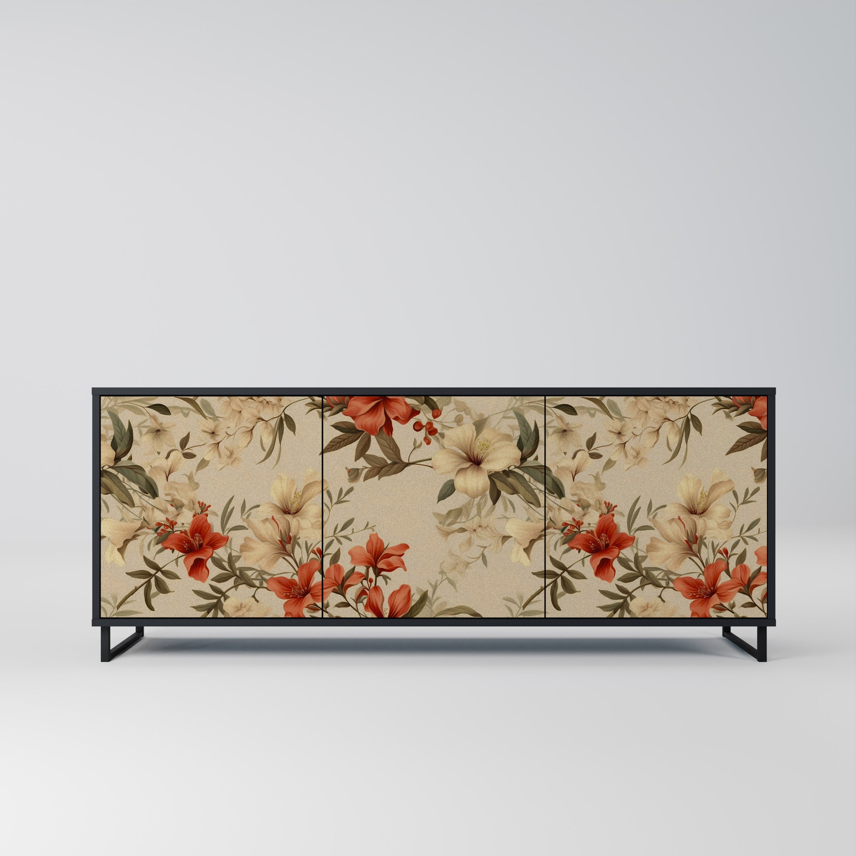 BLOOMING HARMONY Aparador de 3 Portas em Acabamento Preto