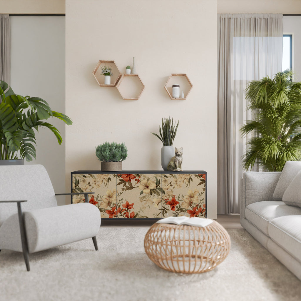 BLOOMING HARMONY Aparador de 3 Portas em Acabamento Preto