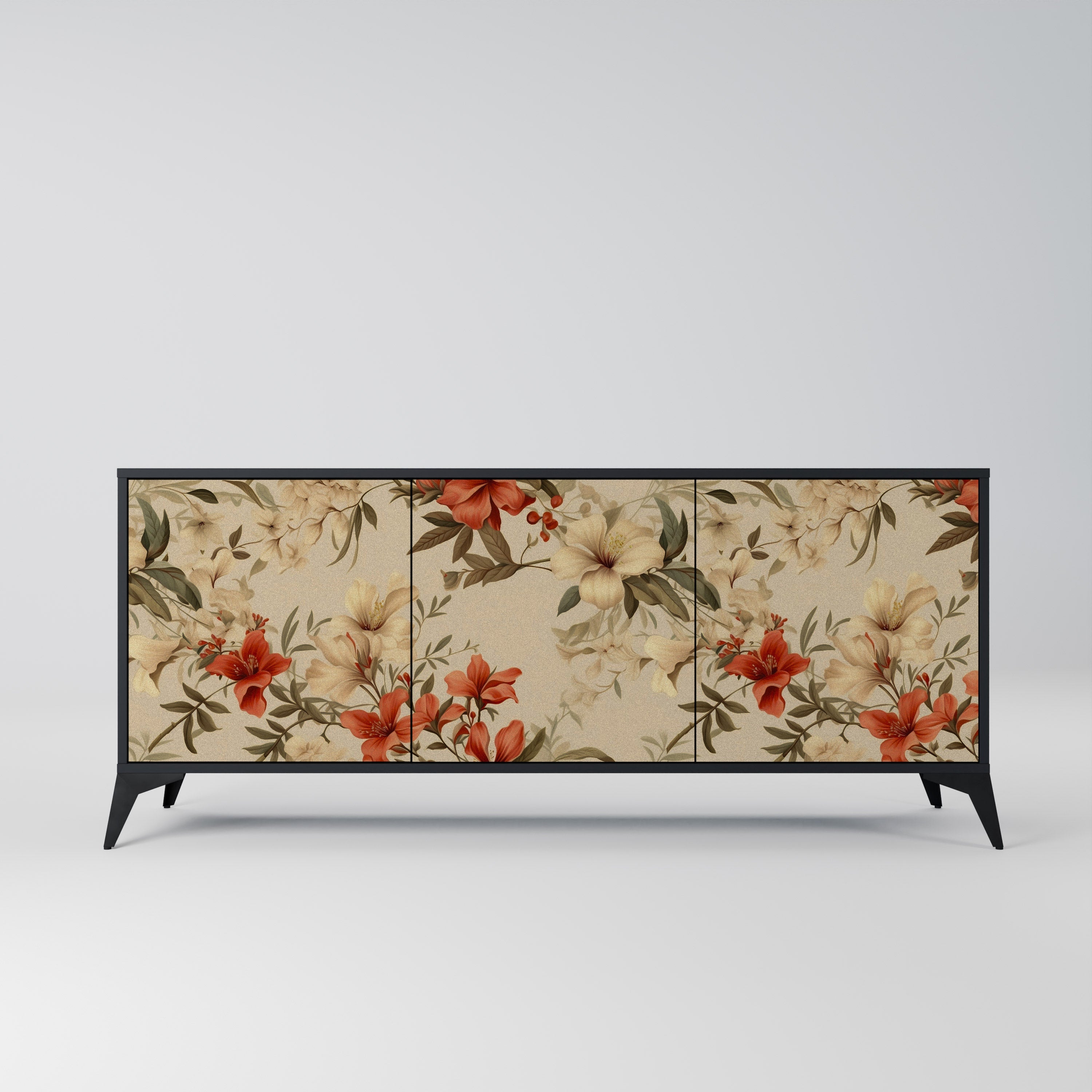 BLOOMING HARMONY Aparador de 3 Portas em Acabamento Preto