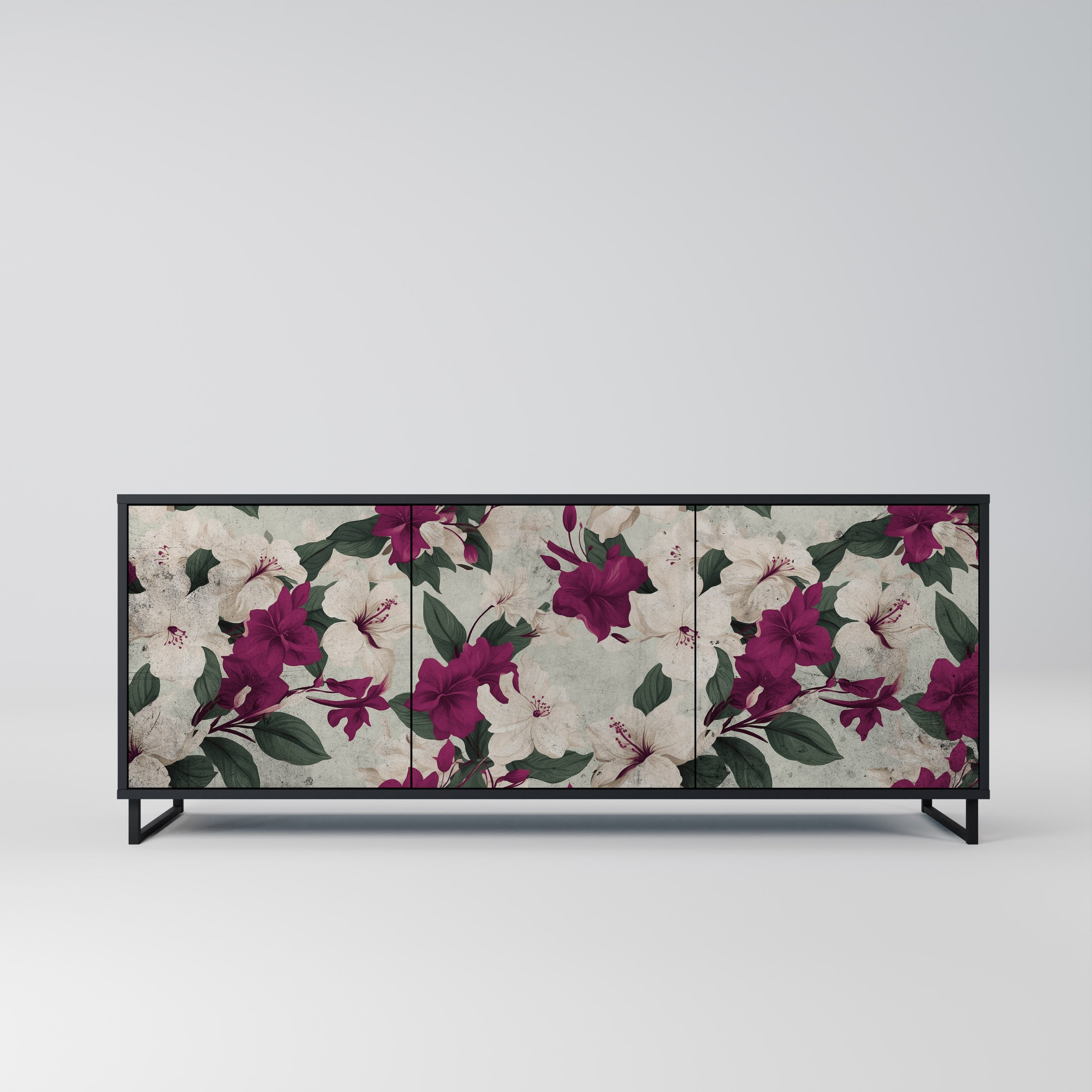 FLOWERET DREAM Aparador de 3 Portas em Acabamento Preto