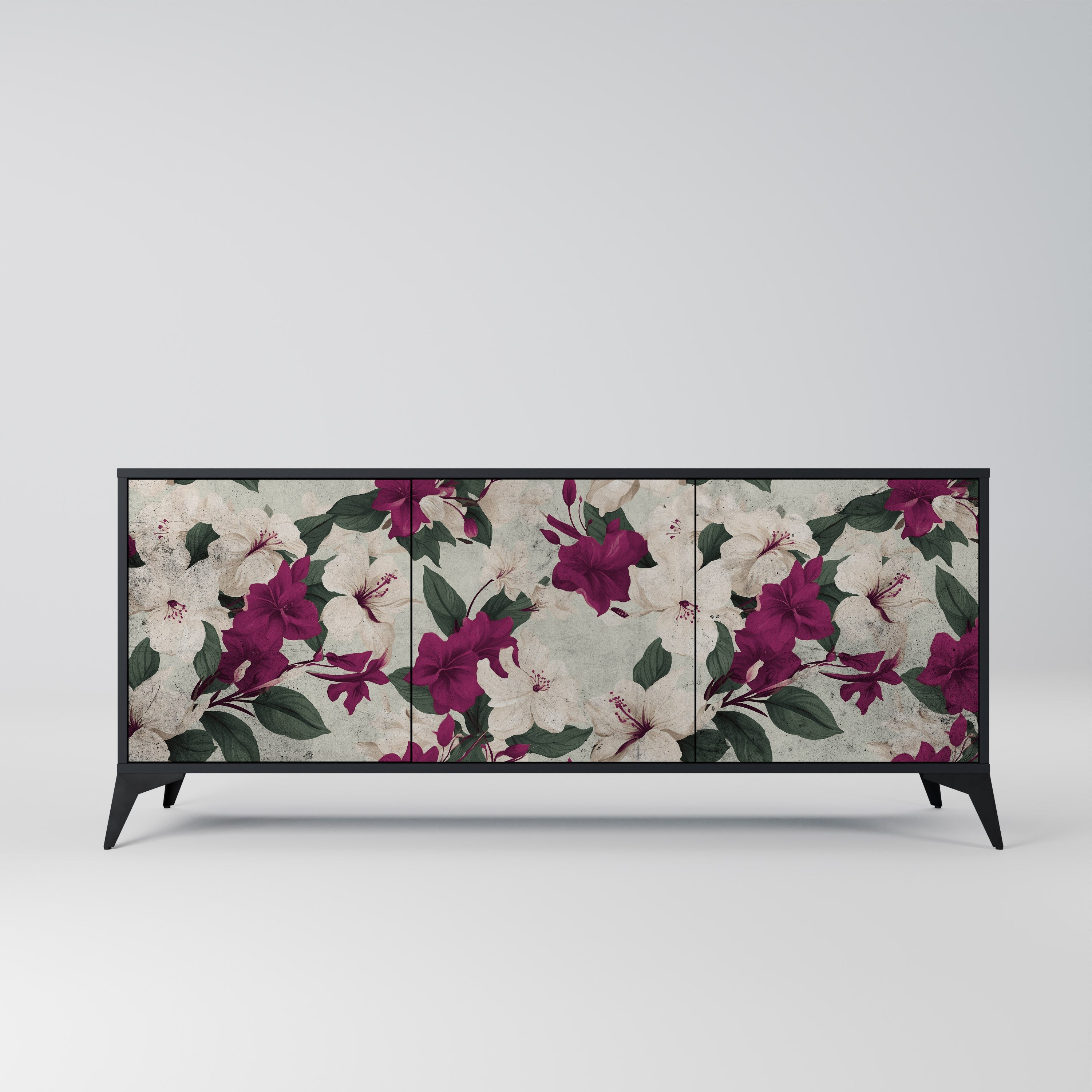 FLOWERET DREAM Aparador de 3 Portas em Acabamento Preto