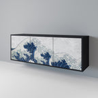 THE GREAT WAVE AT KANAGAWA 3-Door Sideboard in Black Finish