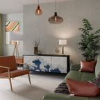 THE GREAT WAVE AT KANAGAWA 3-Door Sideboard in Black Finish