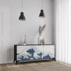 THE GREAT WAVE AT KANAGAWA 3-Door Sideboard in Black Finish