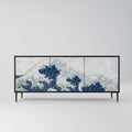 THE GREAT WAVE AT KANAGAWA 3-Door Sideboard in Black Finish