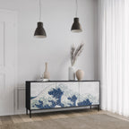 THE GREAT WAVE AT KANAGAWA 3-Door Sideboard in Black Finish