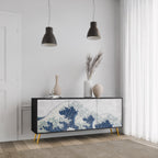 THE GREAT WAVE AT KANAGAWA 3-Door Sideboard in Black Finish