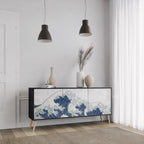 THE GREAT WAVE AT KANAGAWA 3-Door Sideboard in Black Finish