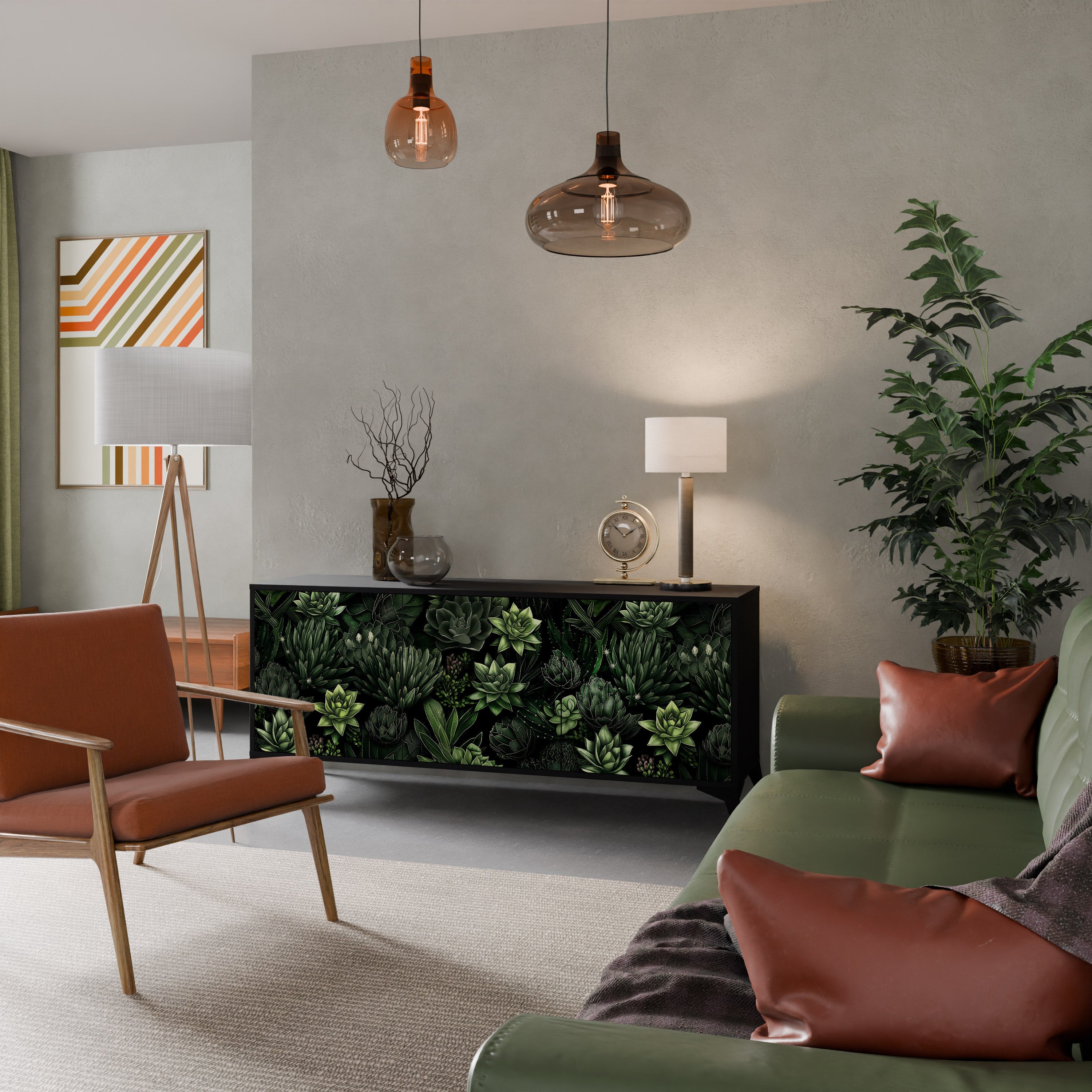 SUCCULENT JUNGLE Aparador de 3 Portas em Acabamento Preto