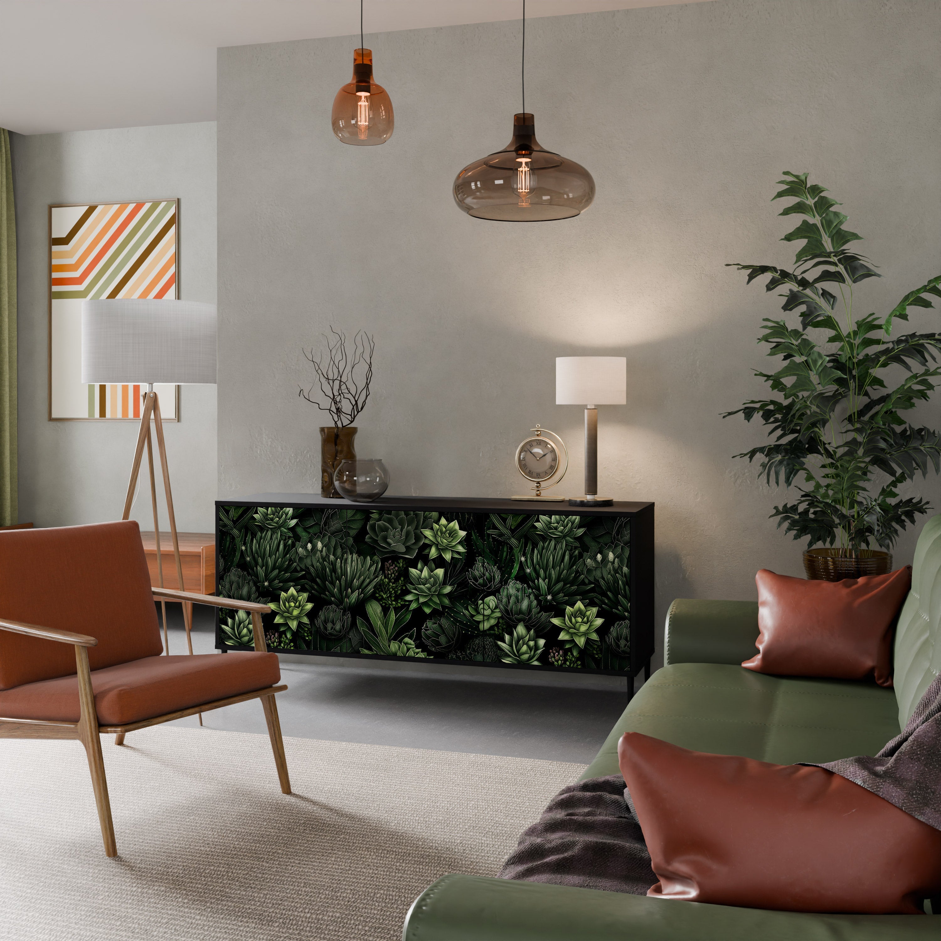 SUCCULENT JUNGLE Aparador de 3 Portas em Acabamento Preto