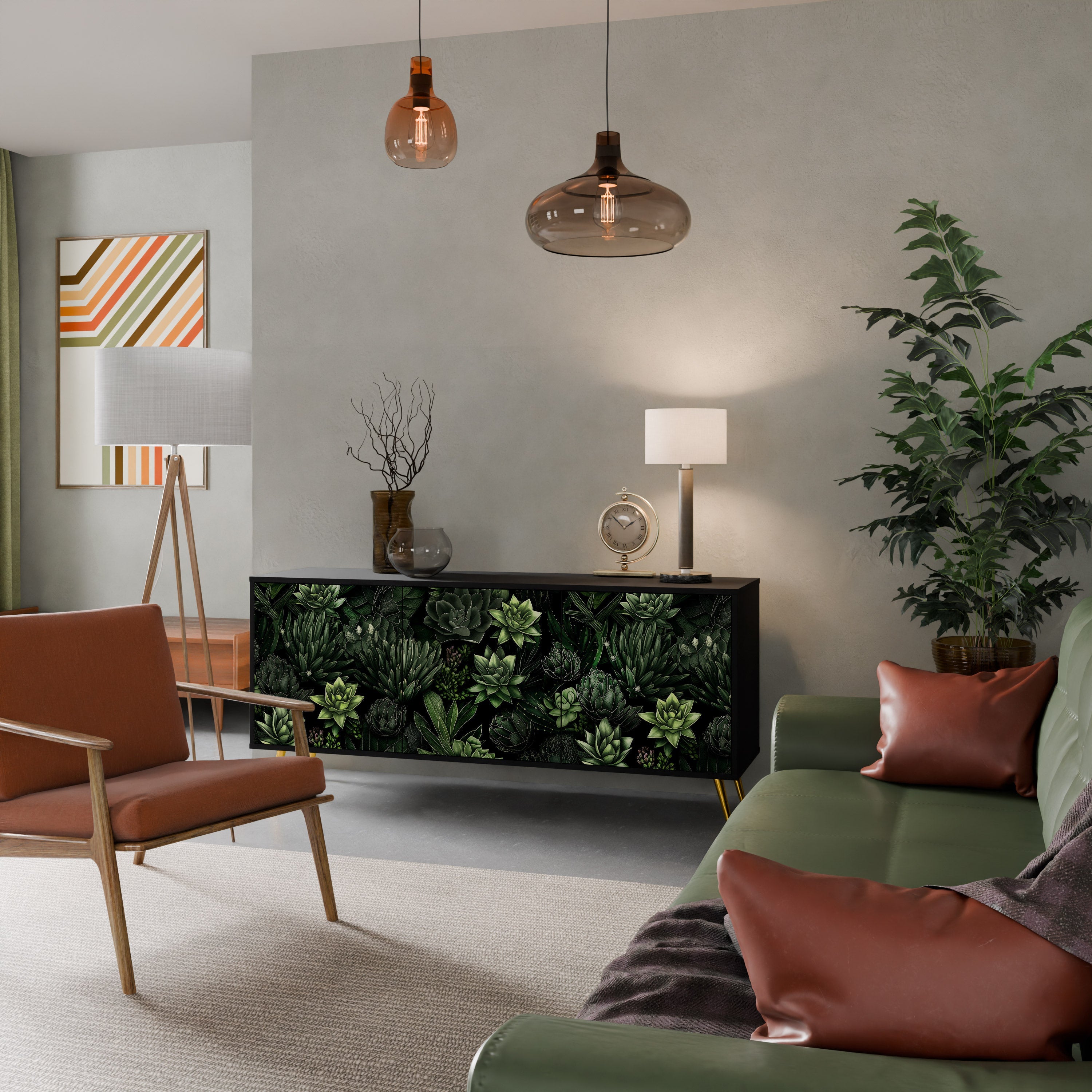 SUCCULENT JUNGLE Aparador de 3 Portas em Acabamento Preto