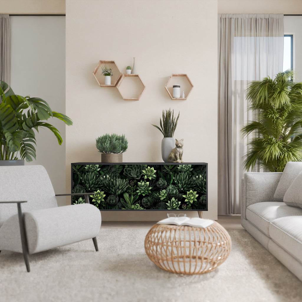 SUCCULENT JUNGLE Aparador de 3 Portas em Acabamento Preto