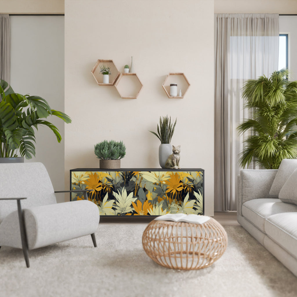 SUNKISSED LILY Aparador de 3 Portas em Acabamento Preto