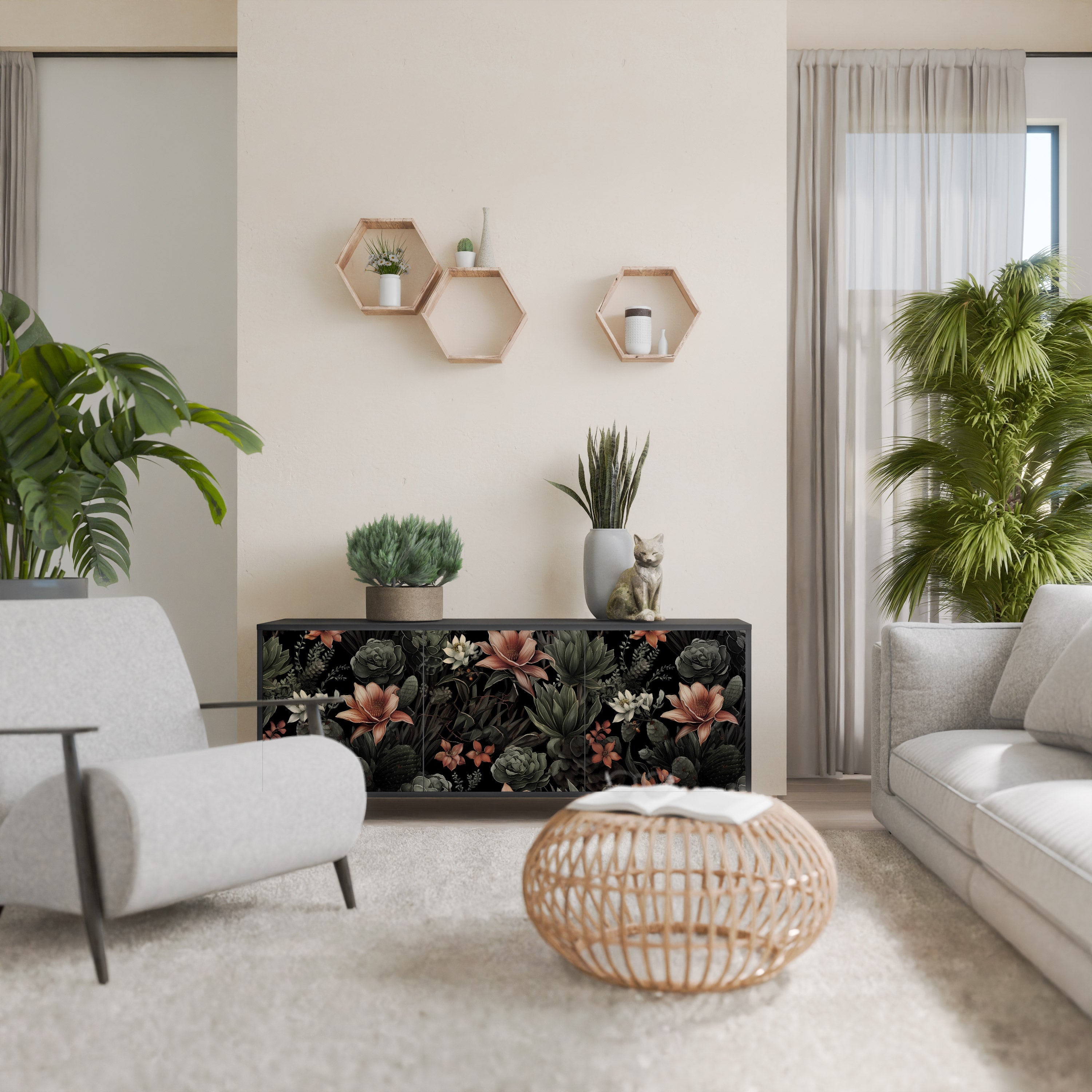 SECRET VERDURE Aparador de 3 Portas em Acabamento Preto