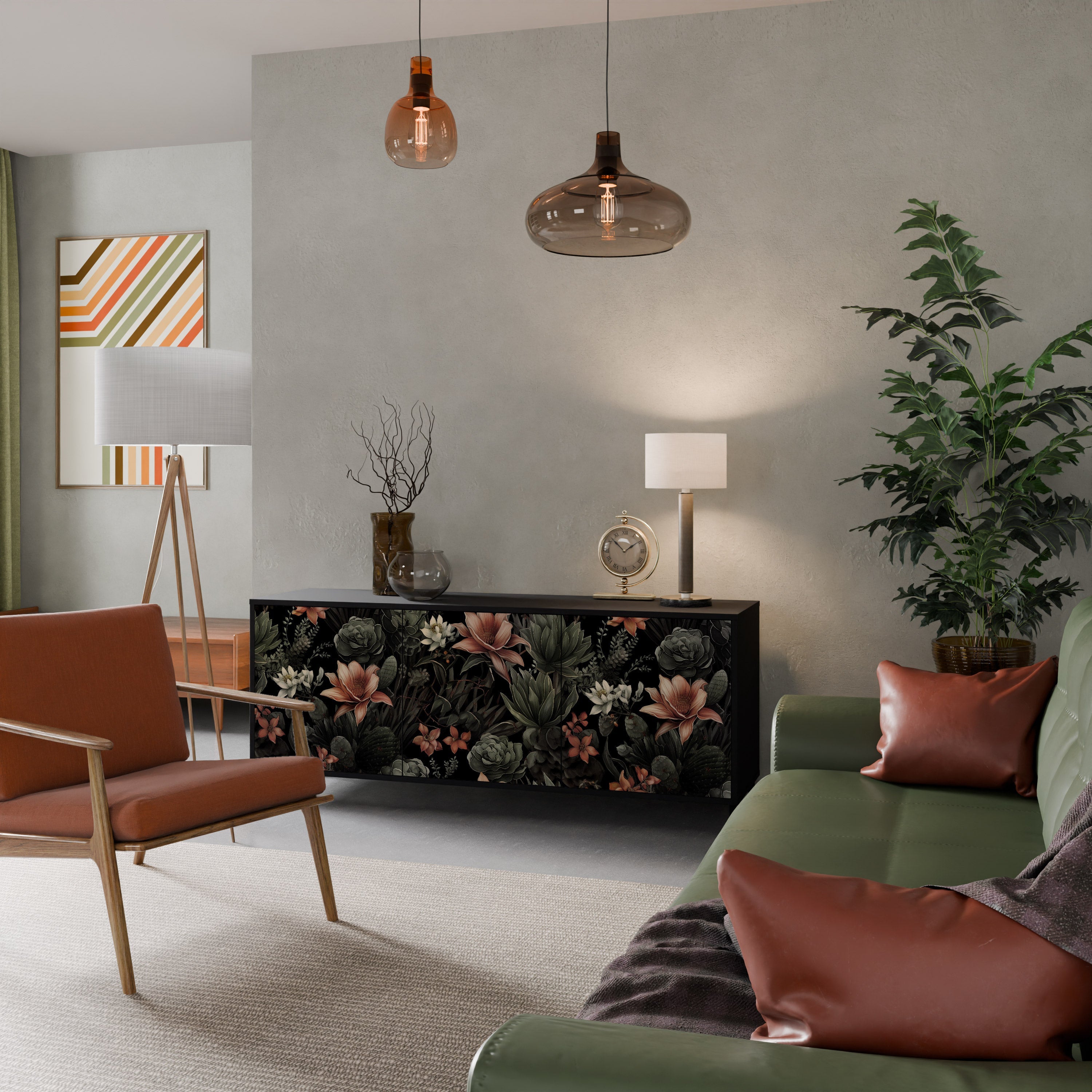 SECRET VERDURE Aparador de 3 Portas em Acabamento Preto