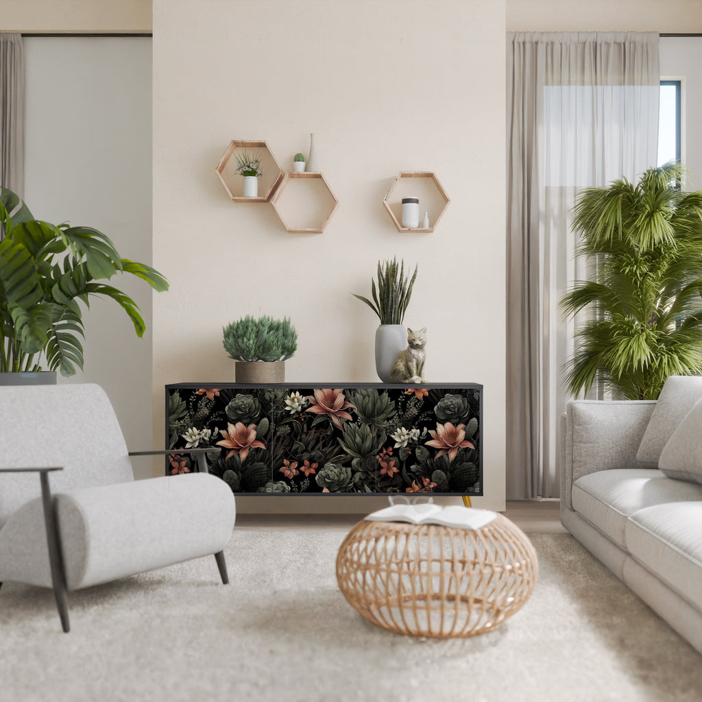 SECRET VERDURE Aparador de 3 Portas em Acabamento Preto