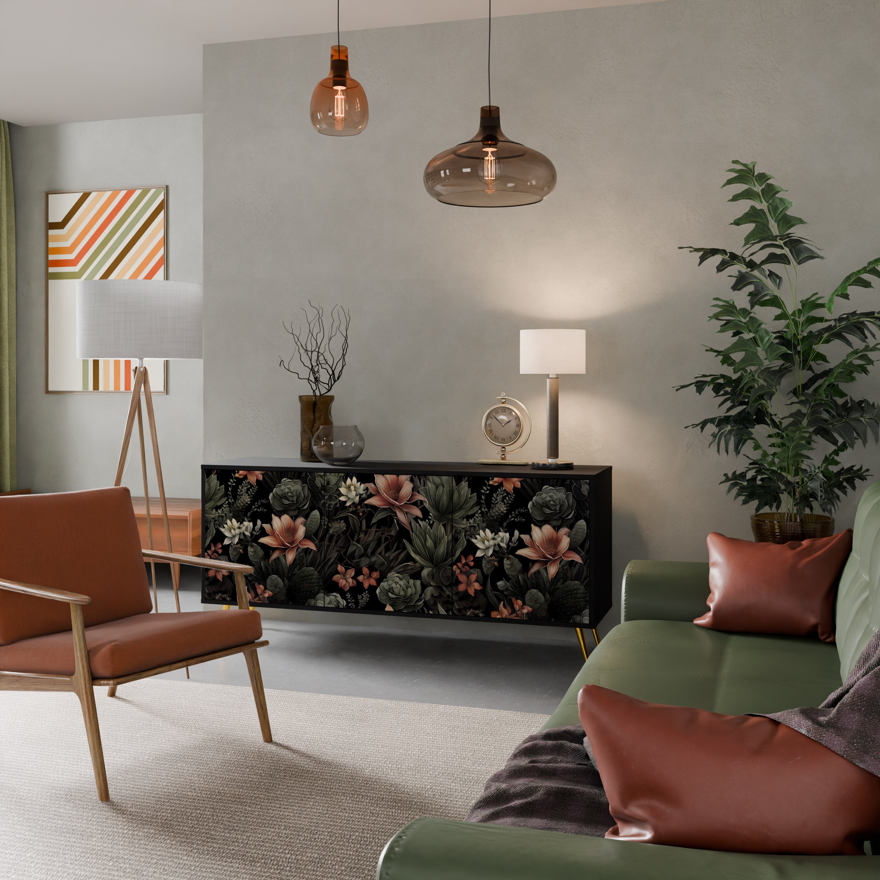 SECRET VERDURE Aparador de 3 Portas em Acabamento Preto