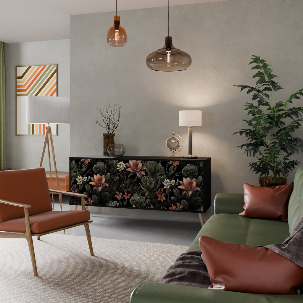 SECRET VERDURE Aparador de 3 Portas em Acabamento Preto