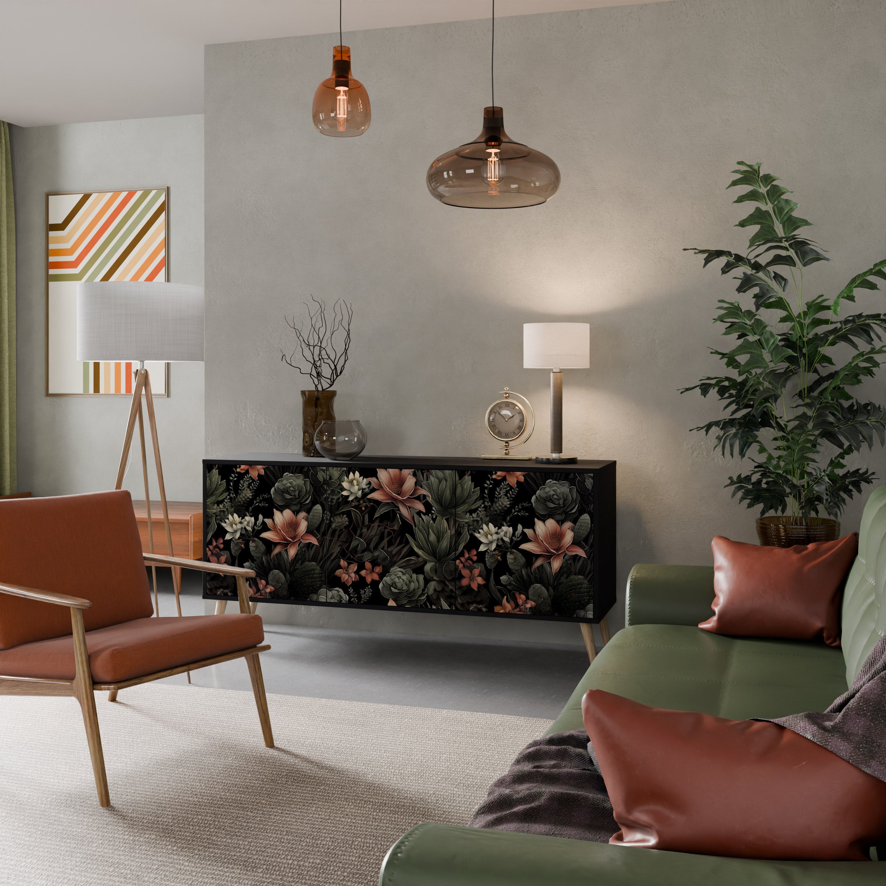 SECRET VERDURE Aparador de 3 Portas em Acabamento Preto