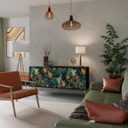 FLORAL SERENITY Aparador de 3 Portas em Acabamento Preto