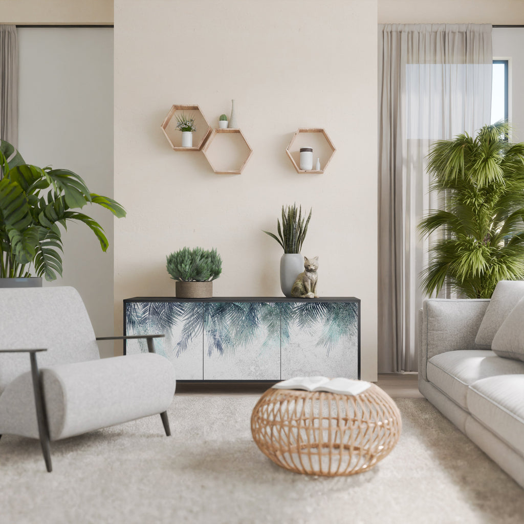 PALM VEIL Aparador de 3 Portas em Acabamento Preto