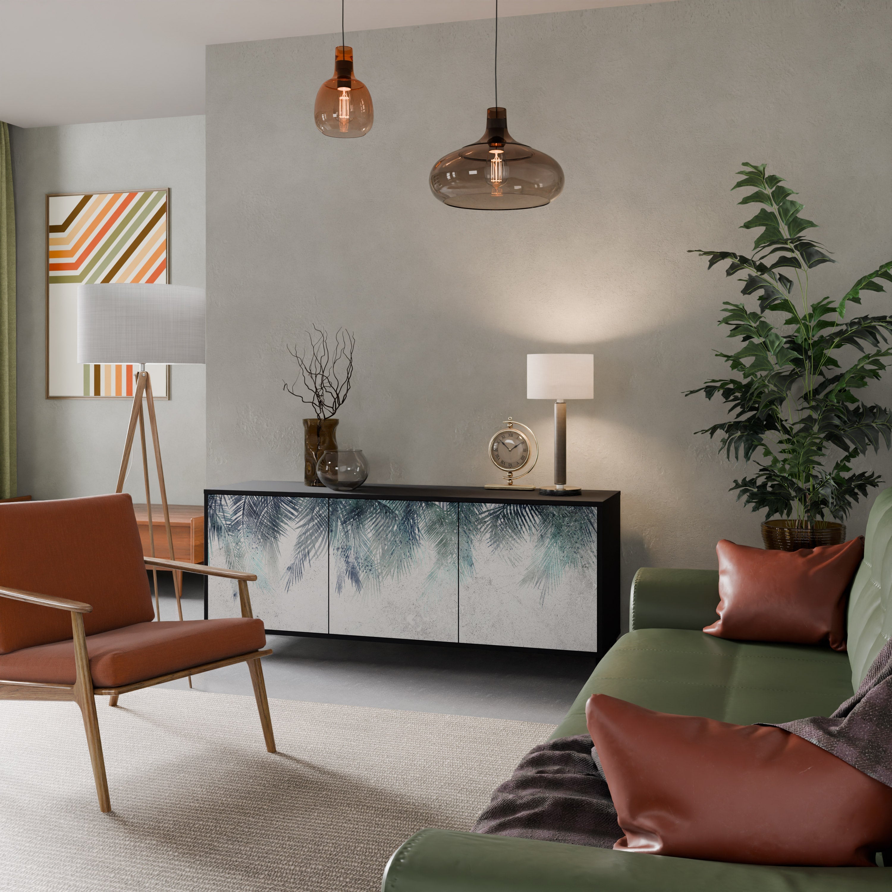 PALM VEIL Aparador de 3 Portas em Acabamento Preto