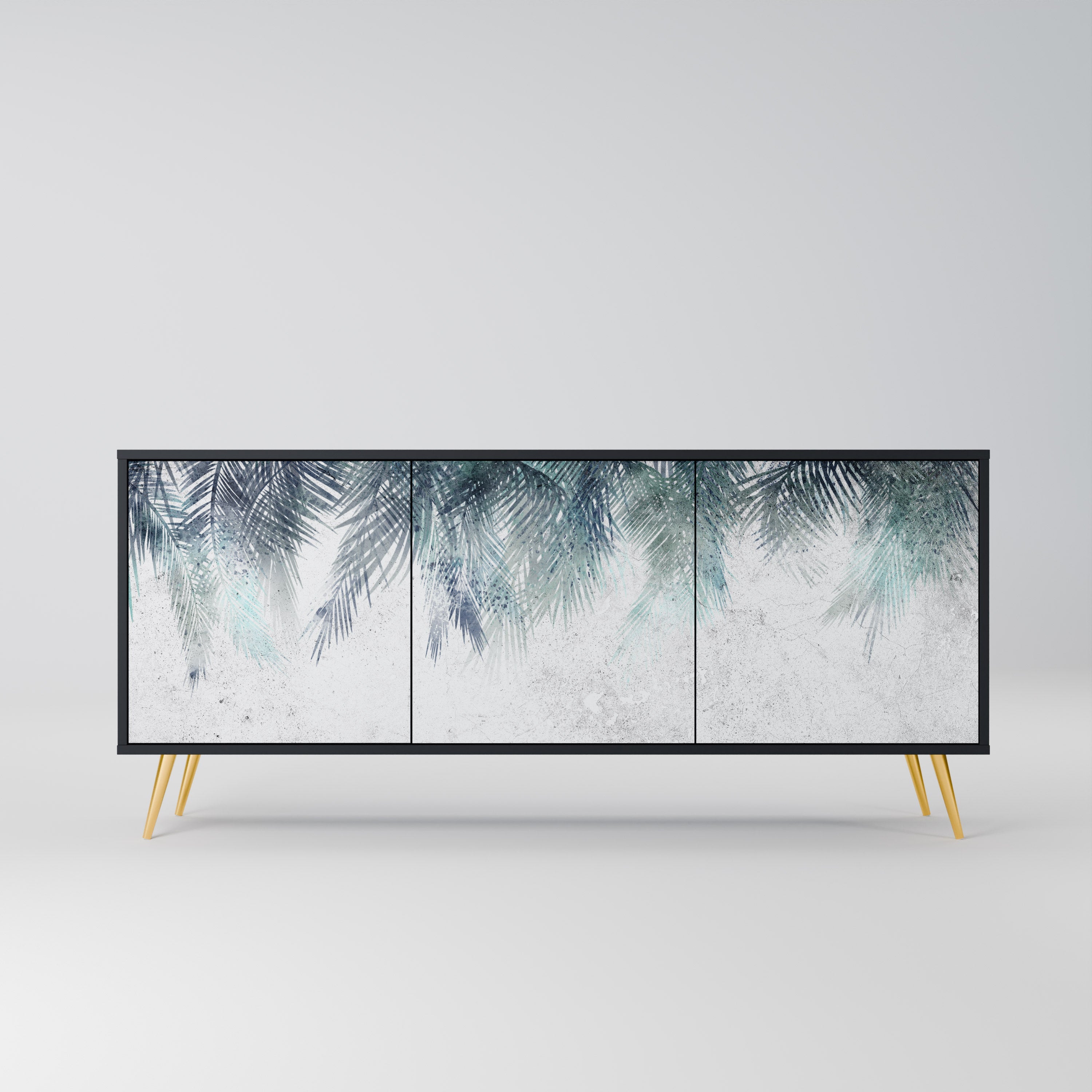 PALM VEIL Aparador de 3 Portas em Acabamento Preto