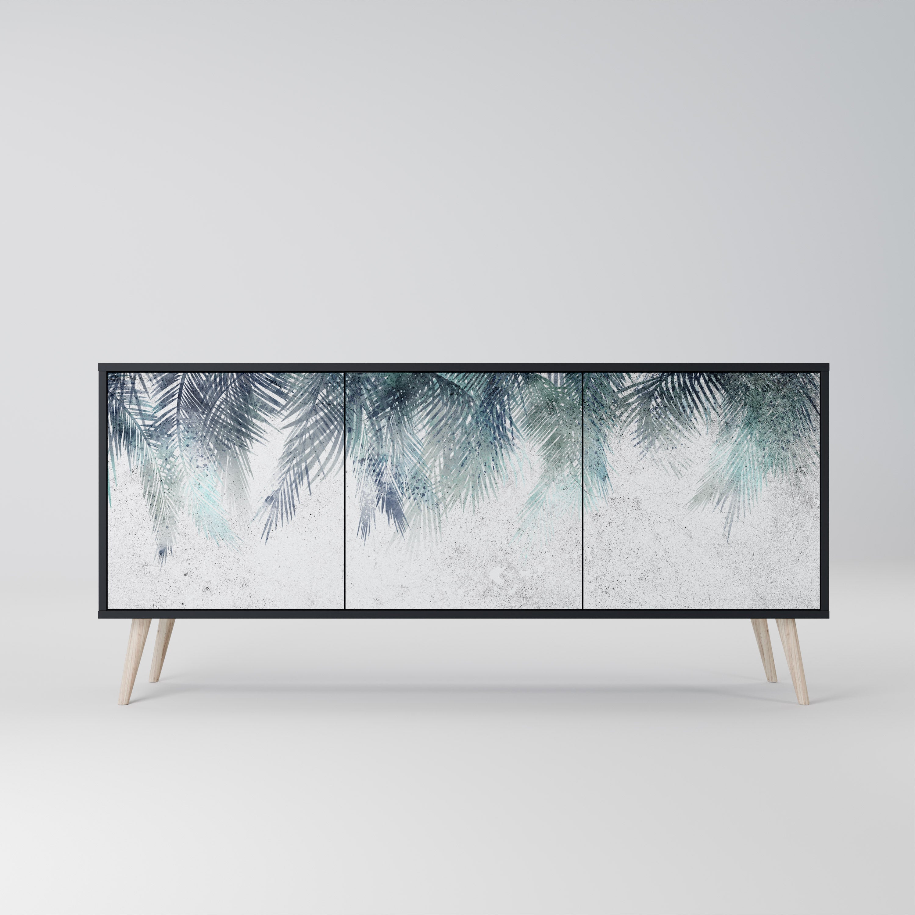 PALM VEIL Aparador de 3 Portas em Acabamento Preto