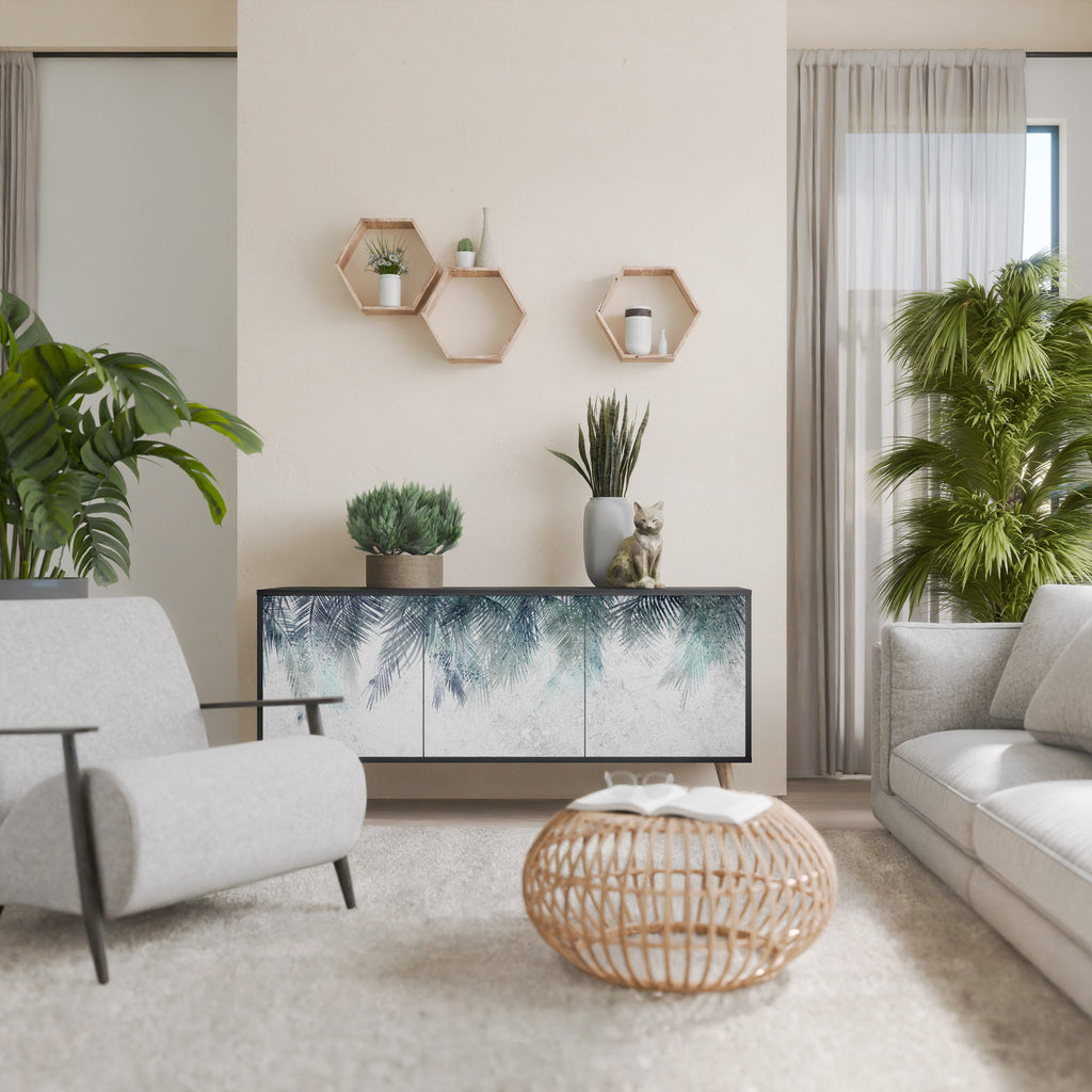 PALM VEIL Aparador de 3 Portas em Acabamento Preto