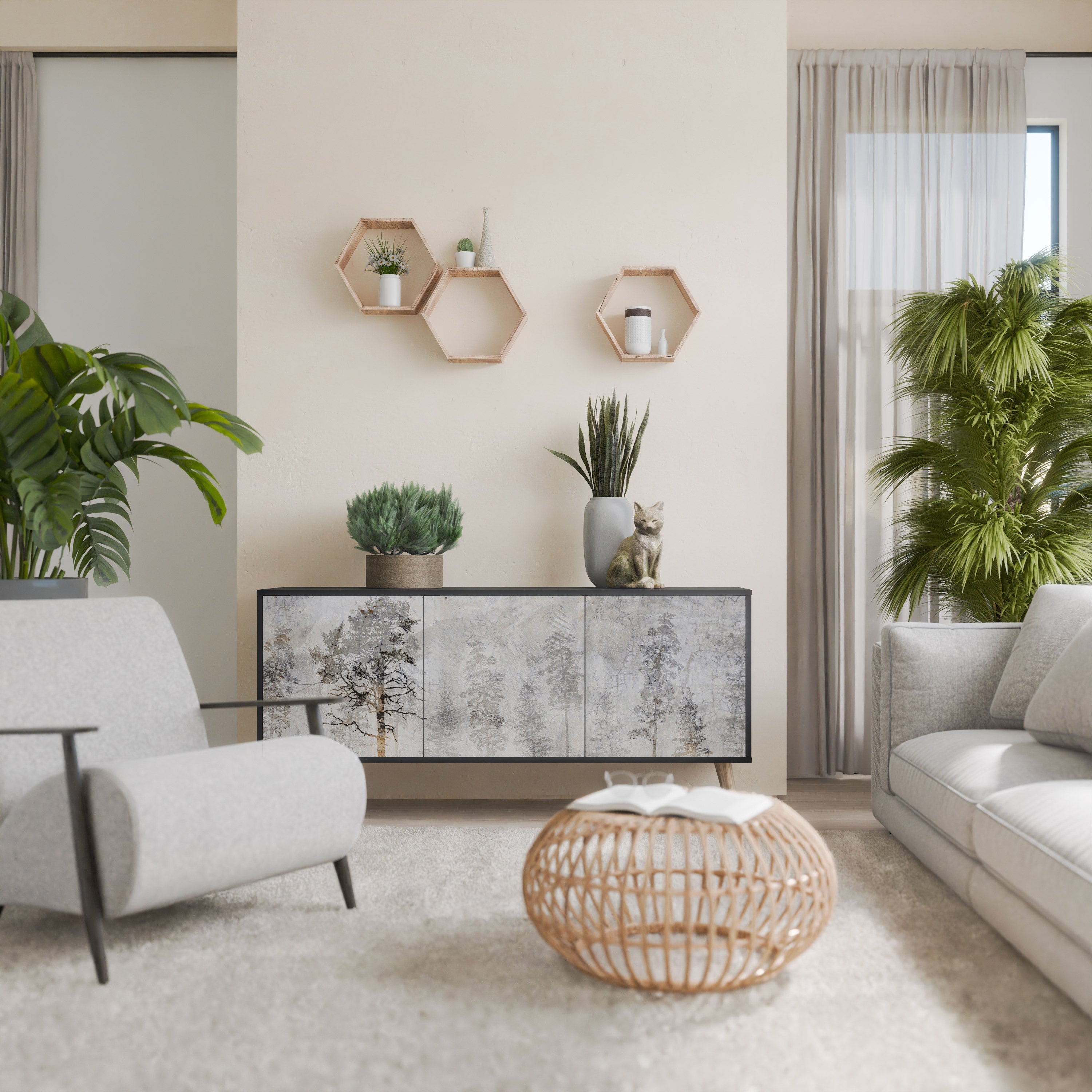 FADE IN THE TREES Aparador de 3 Portas em Acabamento Preto