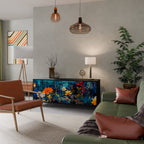 MIDNIGHT BLOSSOM Aparador de 3 Portas em Acabamento Preto