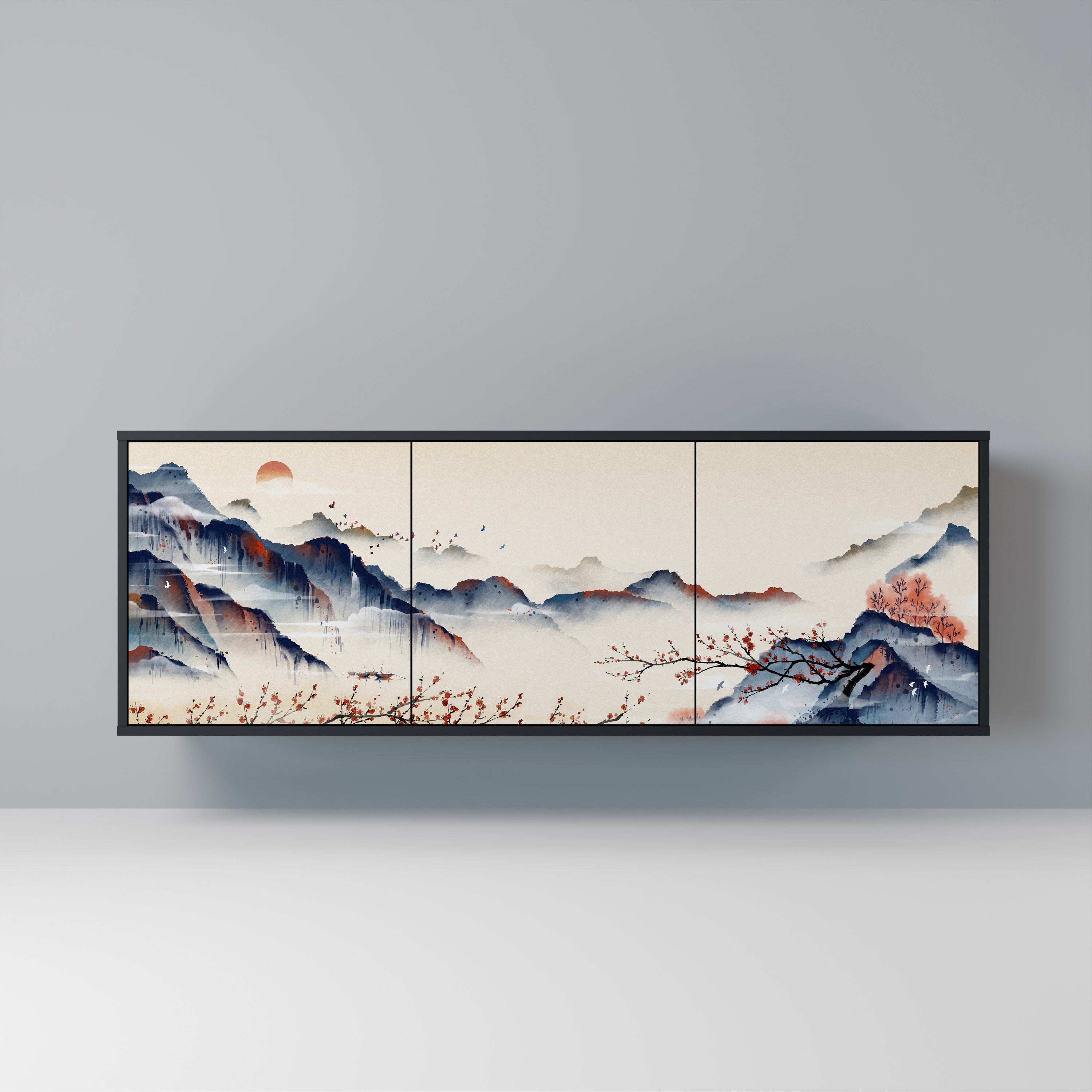 JAPANESE LANDSCAPE Aparador de 3 Portas em Acabamento Preto