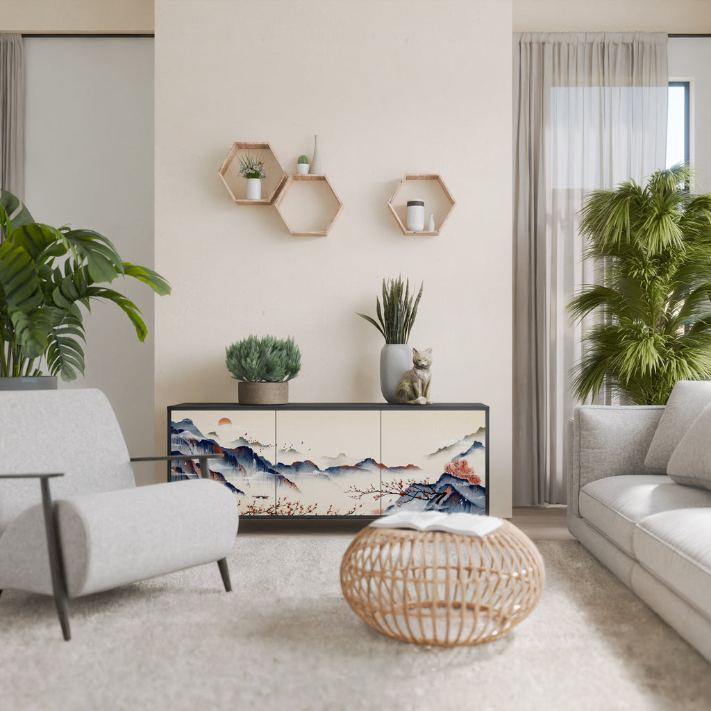 JAPANESE LANDSCAPE Aparador de 3 Portas em Acabamento Preto