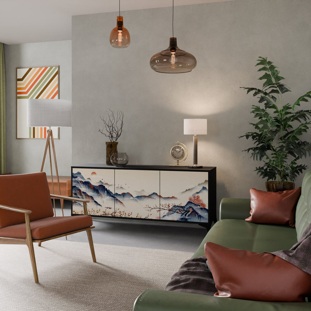 JAPANESE LANDSCAPE Aparador de 3 Portas em Acabamento Preto