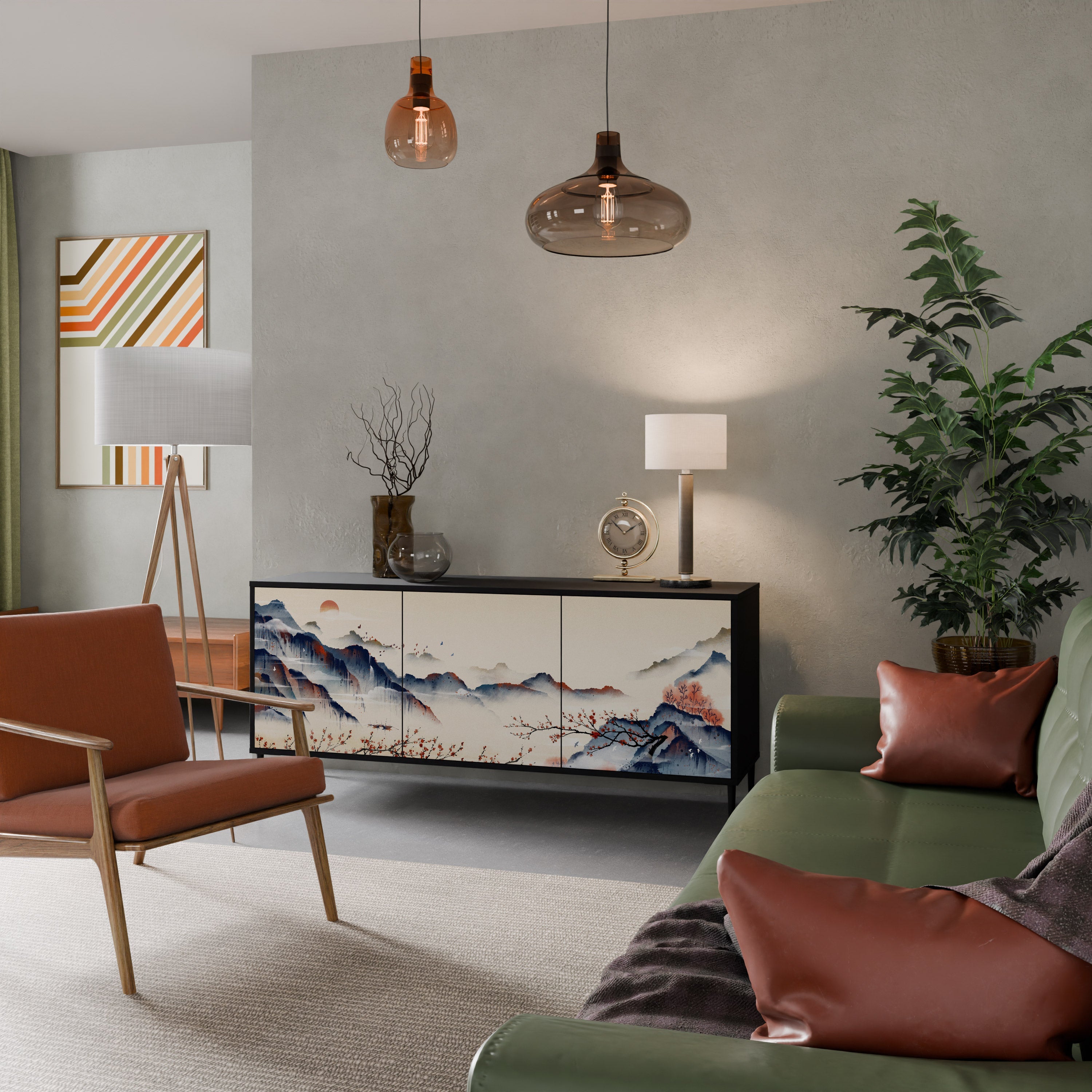 JAPANESE LANDSCAPE Aparador de 3 Portas em Acabamento Preto