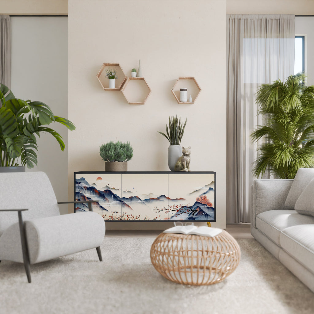 JAPANESE LANDSCAPE Aparador de 3 Portas em Acabamento Preto