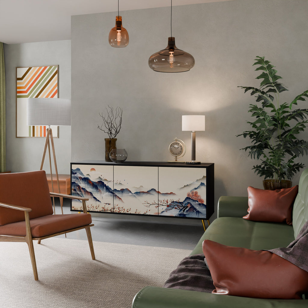 JAPANESE LANDSCAPE Aparador de 3 Portas em Acabamento Preto