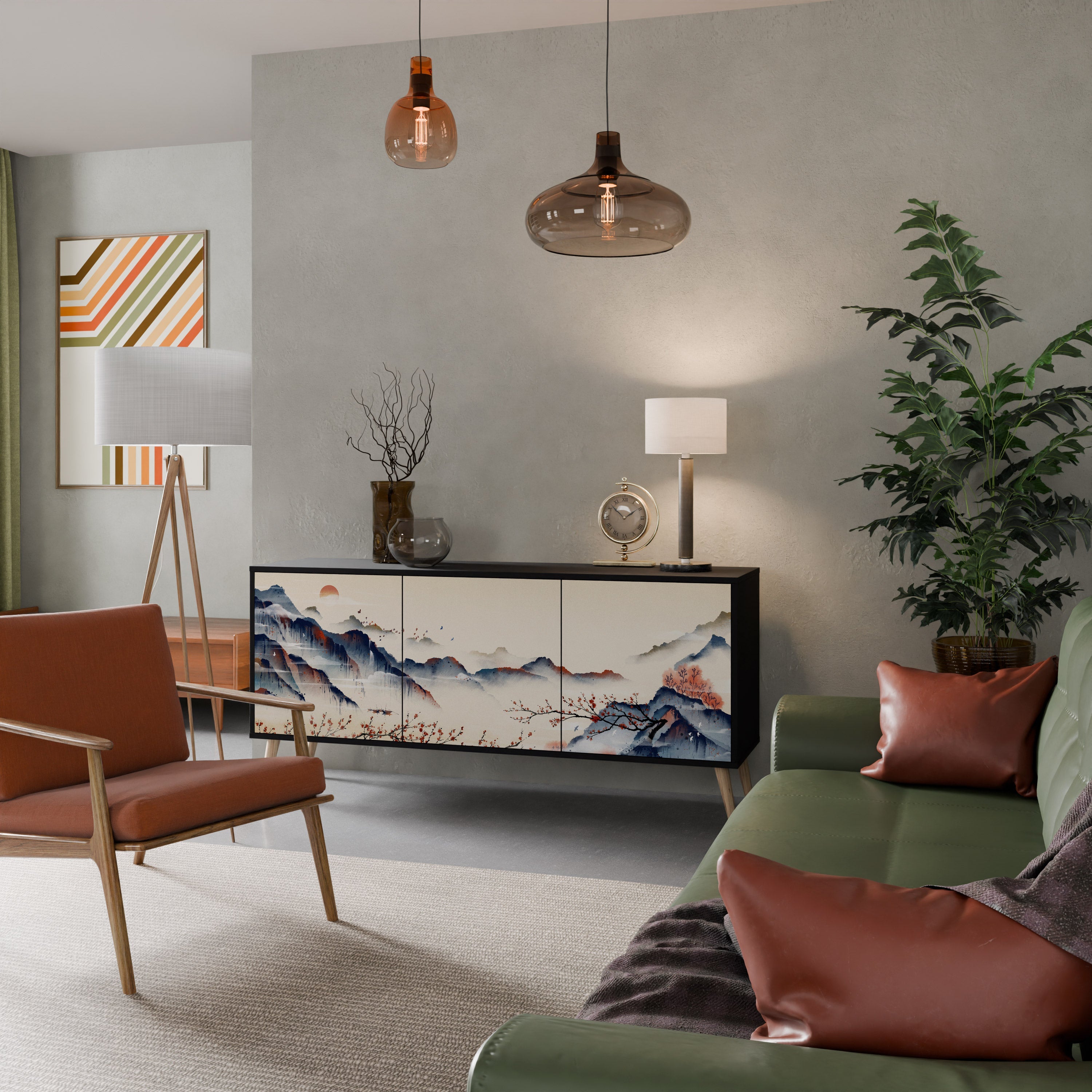 JAPANESE LANDSCAPE Aparador de 3 Portas em Acabamento Preto