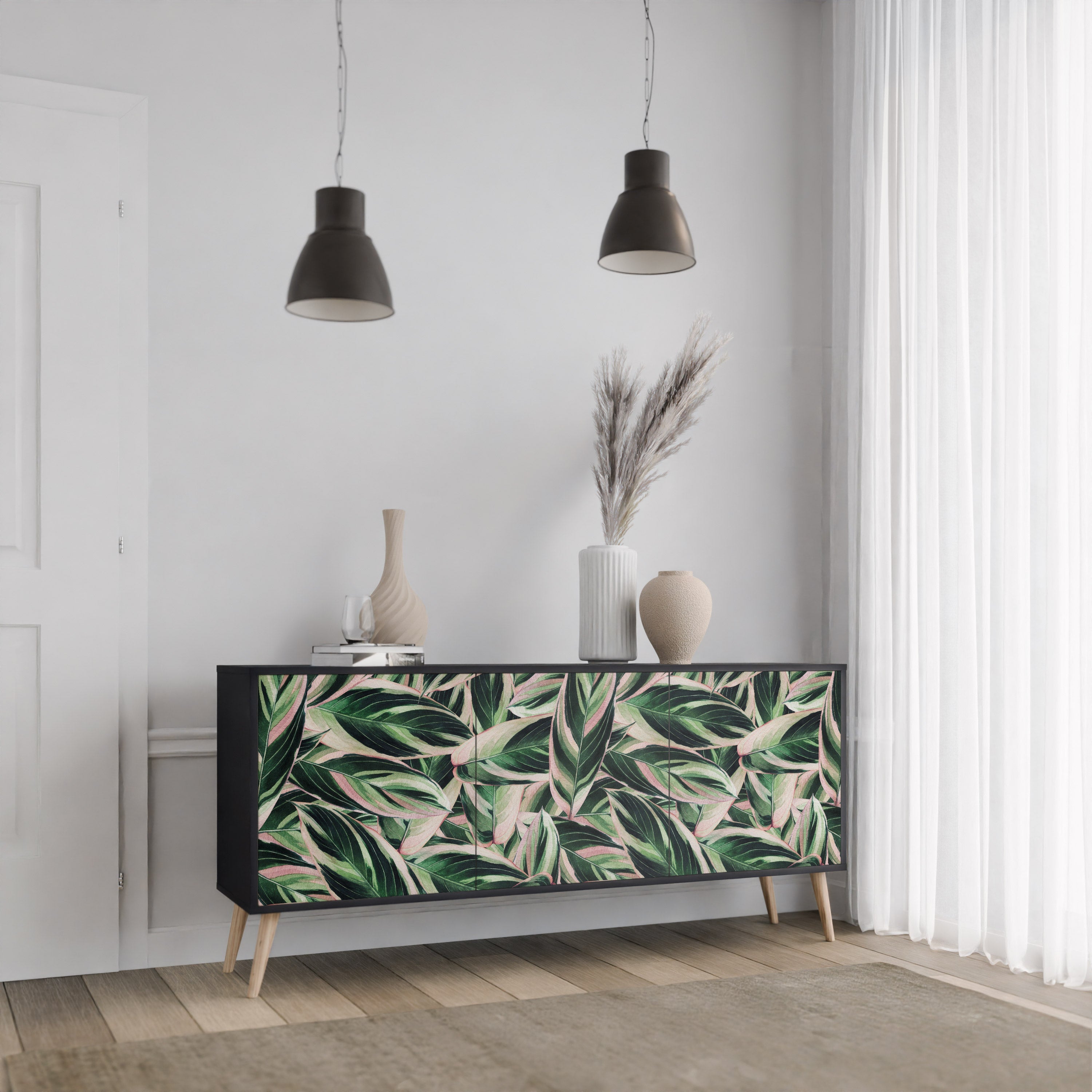 EERIE STROMANTHE Aparador de 3 Portas em Acabamento Preto