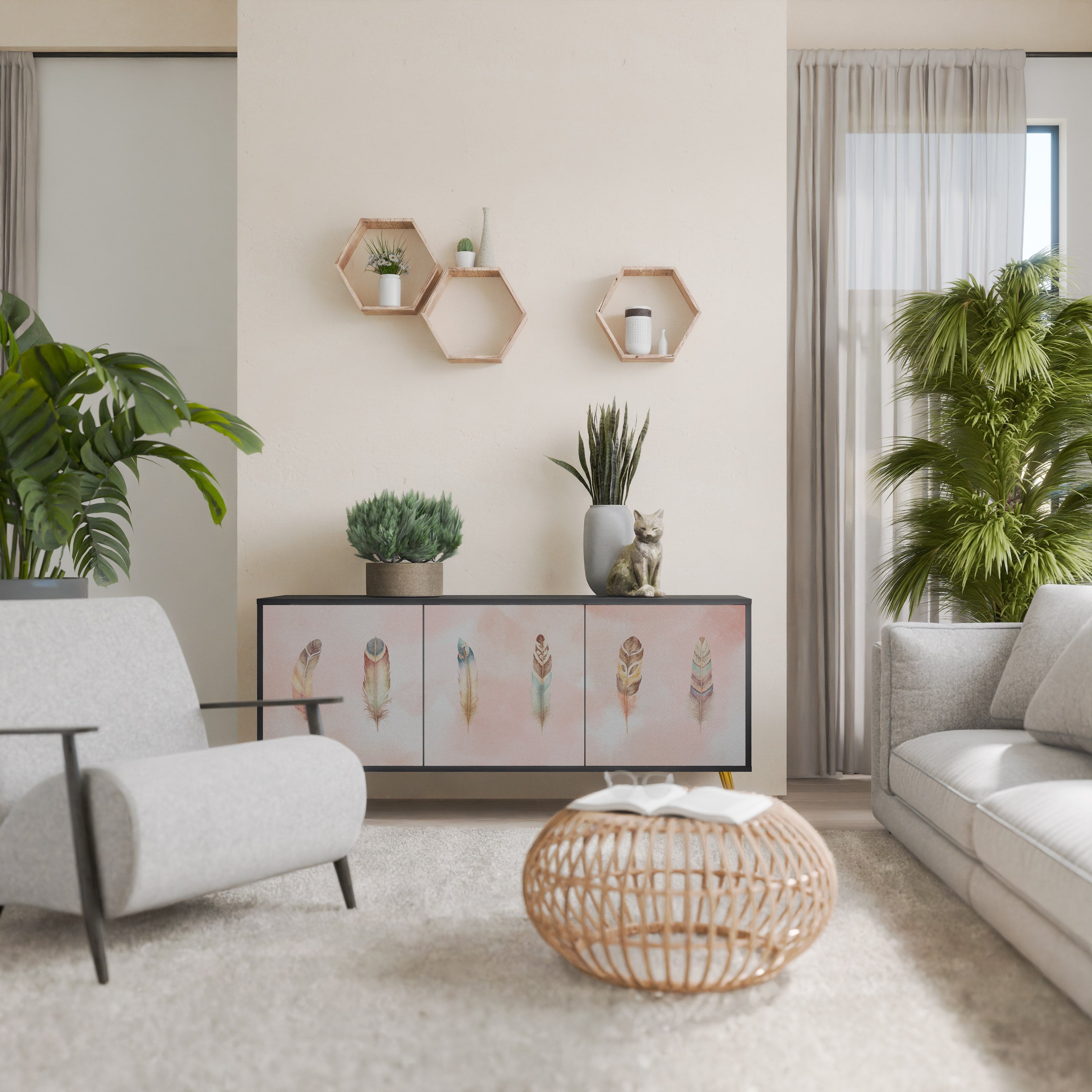 THE DELIQUESCE Aparador de 3 Portas em Acabamento Preto