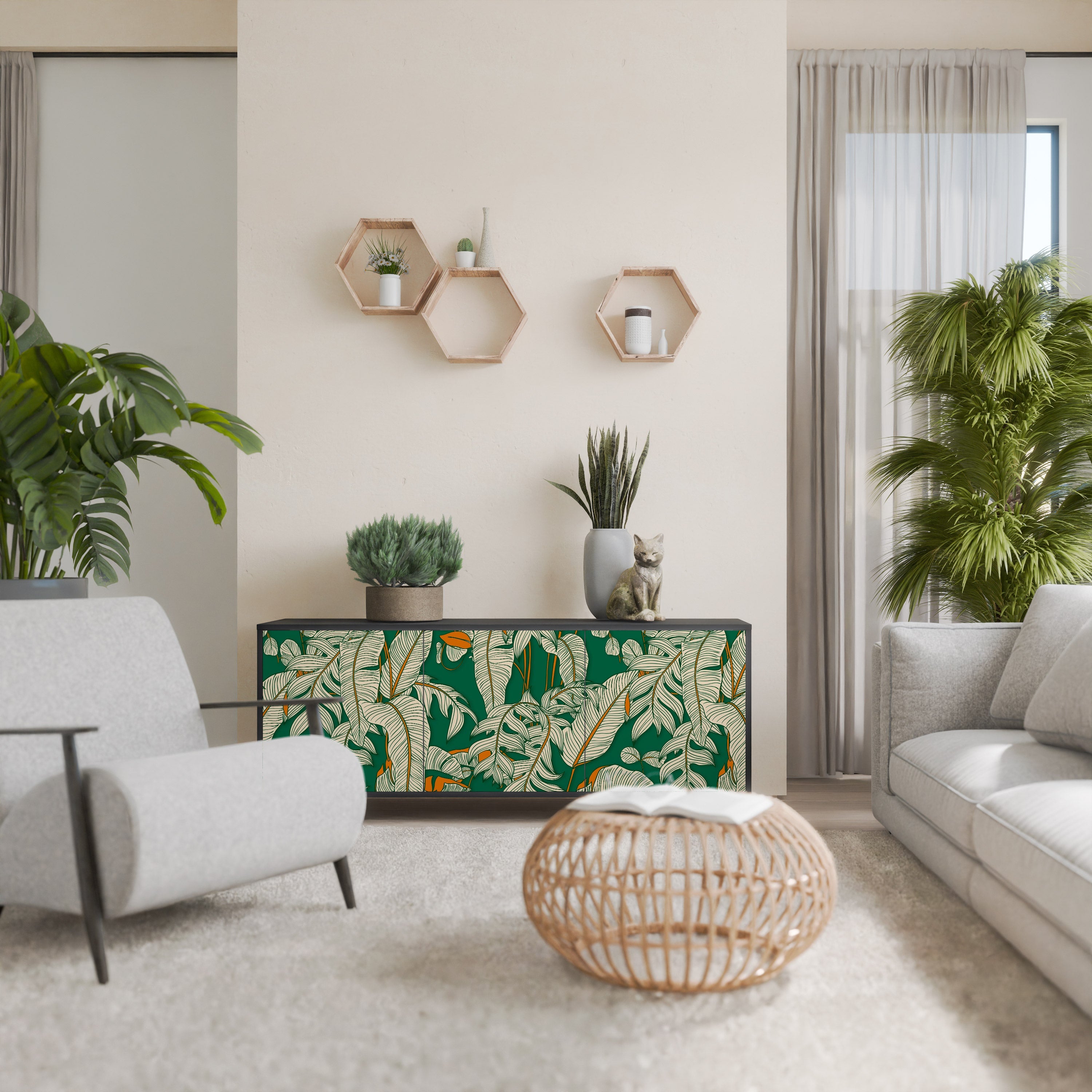 VERDANT PLEASURES Aparador de 3 Portas em Acabamento Preto