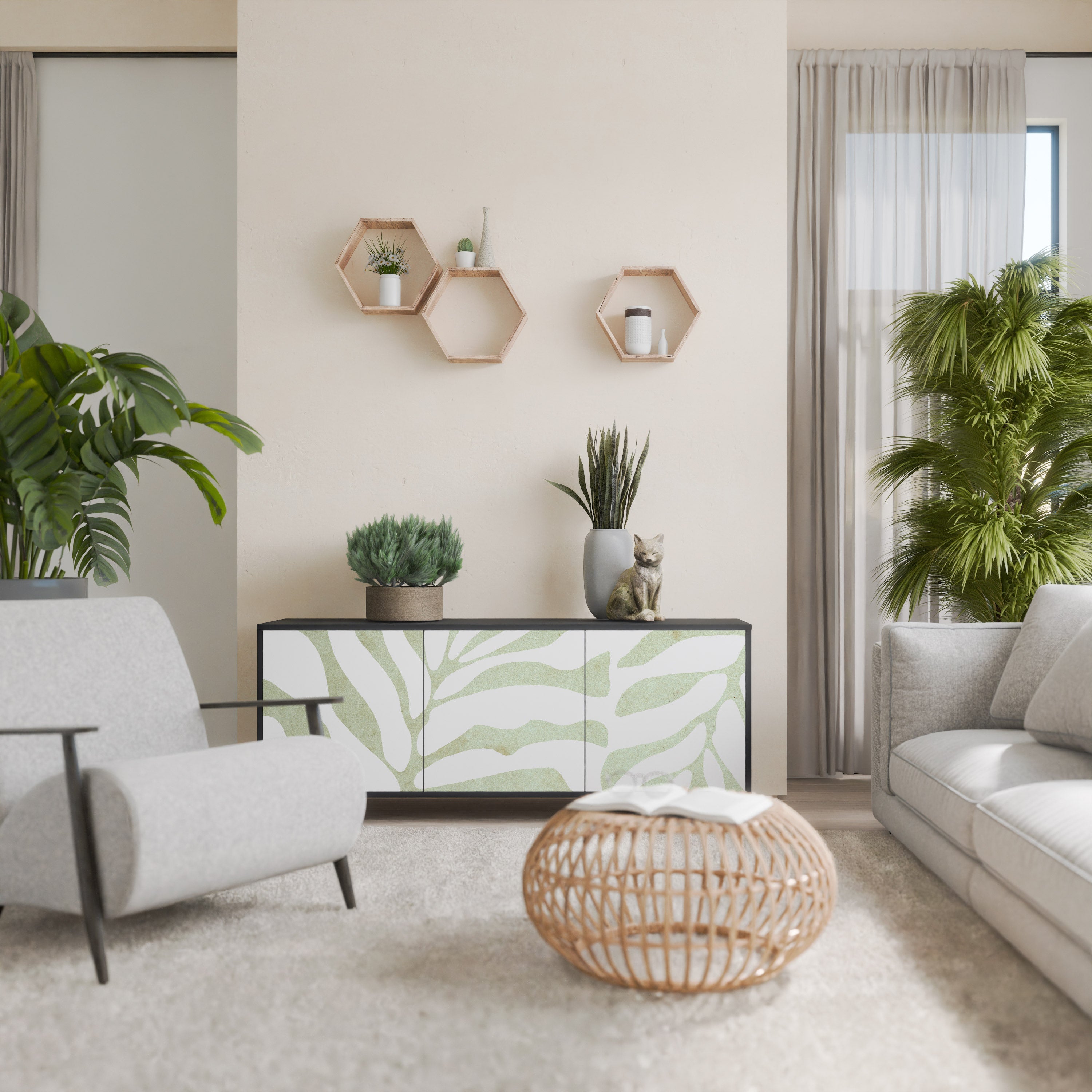 BOTANICAL SPARK Aparador de 3 Portas em Acabamento Preto