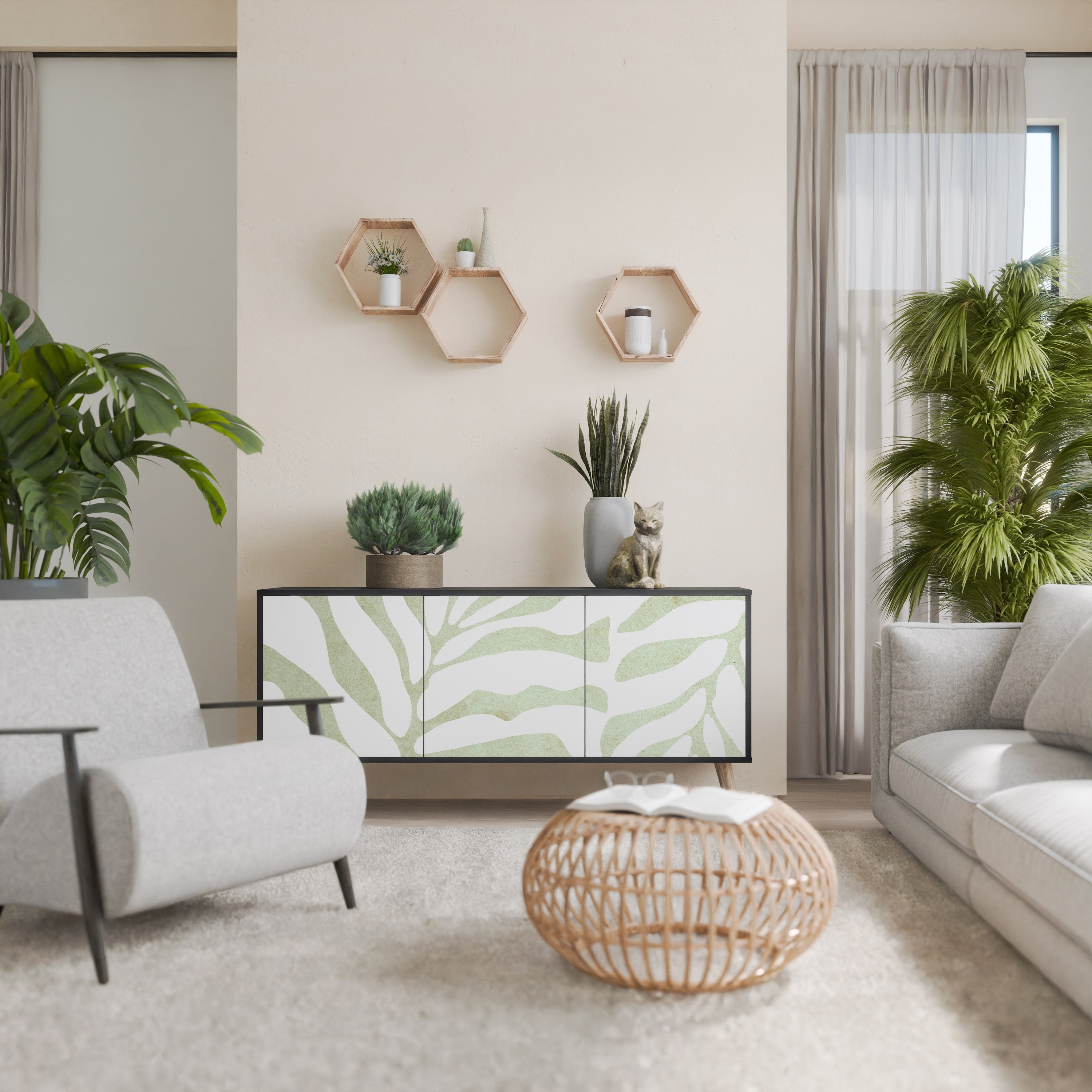 BOTANICAL SPARK Aparador de 3 Portas em Acabamento Preto