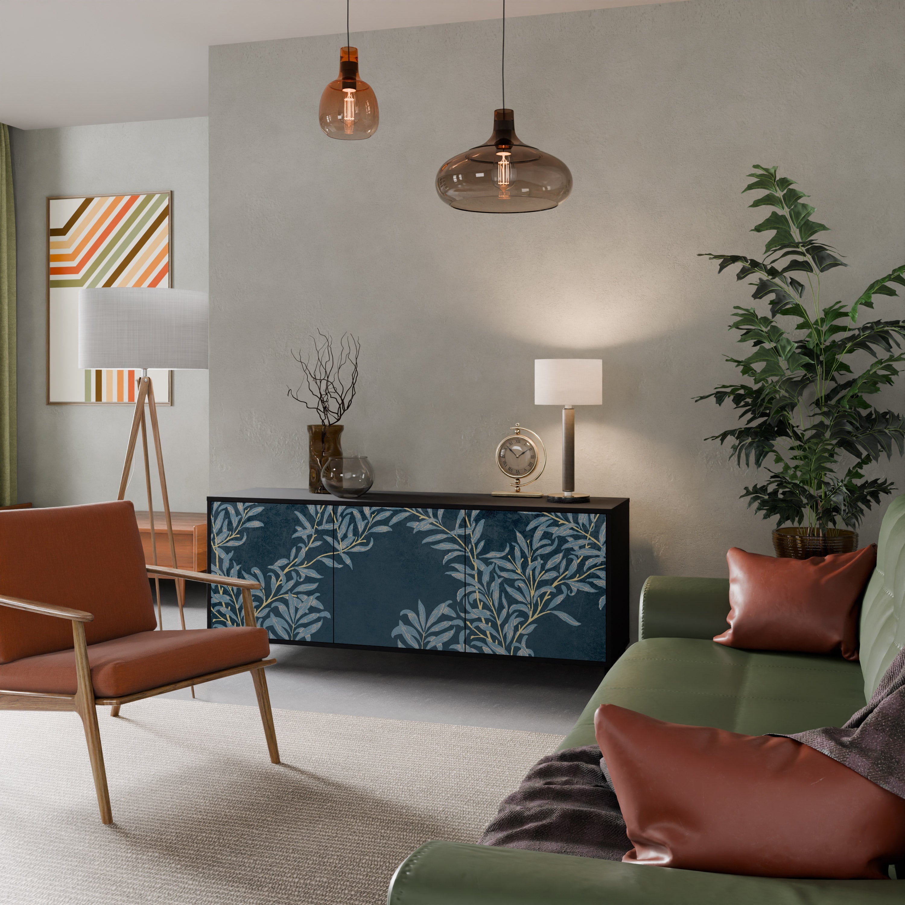 BLUE LEAVES Aparador de 3 Portas em Acabamento Preto