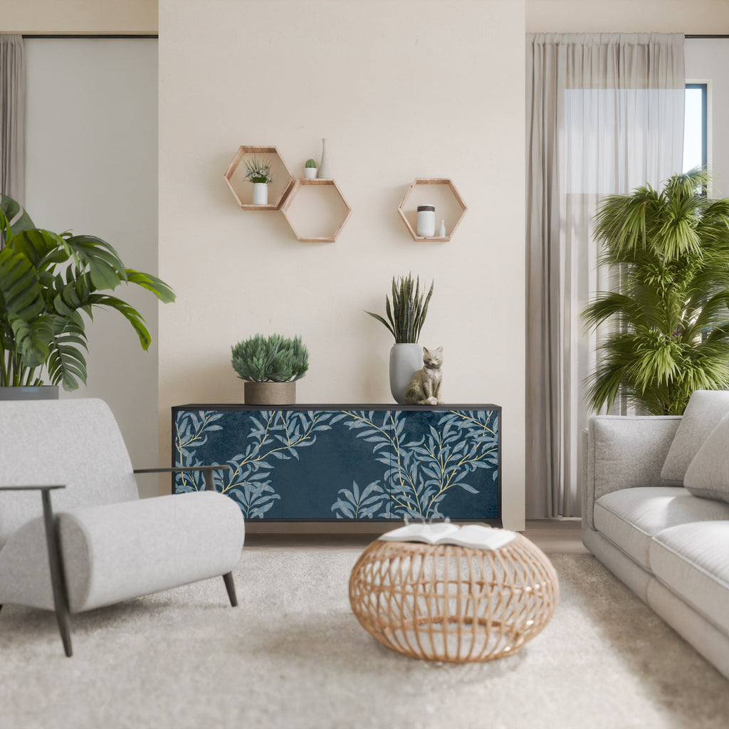 BLUE LEAVES Aparador de 3 Portas em Acabamento Preto