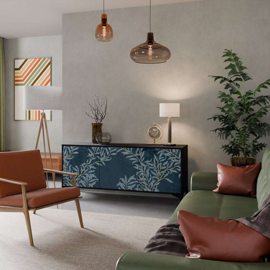 BLUE LEAVES Aparador de 3 Portas em Acabamento Preto