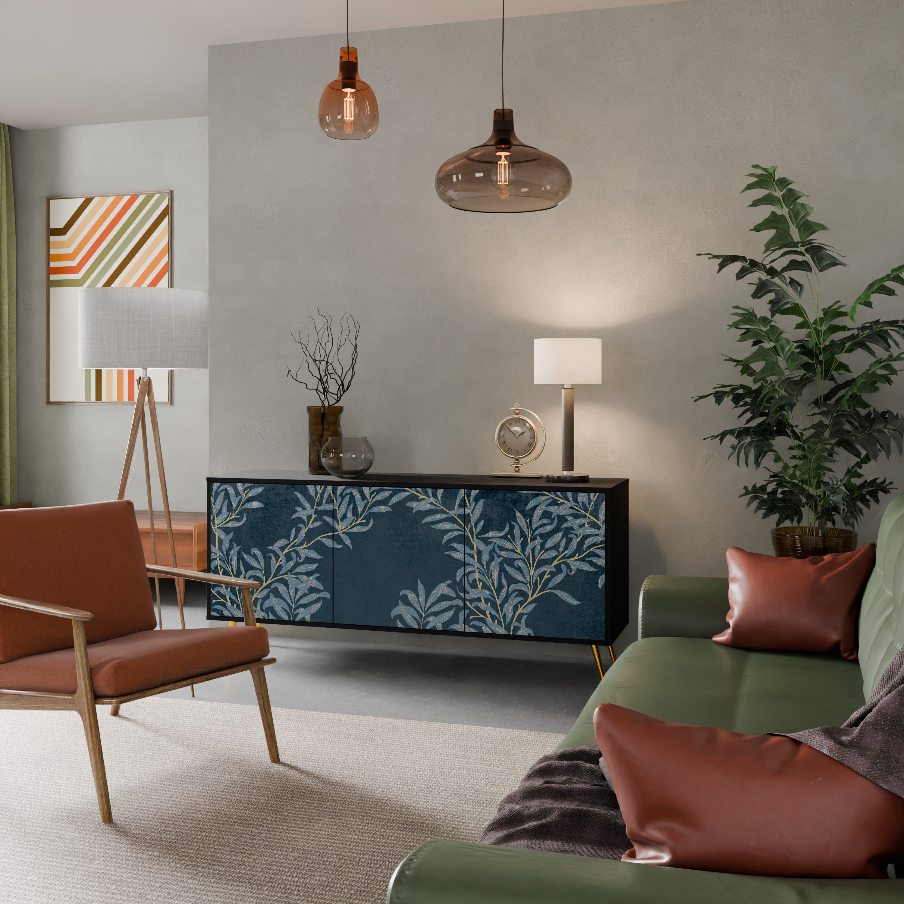 BLUE LEAVES Aparador de 3 Portas em Acabamento Preto